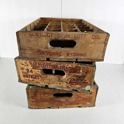Vintage Primitive Rustic Soda Pop Wooden Crates - Pepsi & Whistle Brands - Set of Three 19