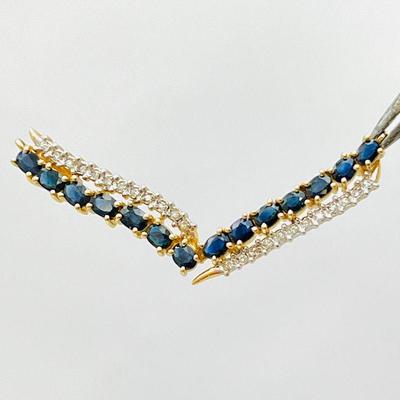 Vintage V Pendant in 14K Gold with Diamonds and Sapphires