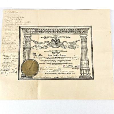 Freemason 32nd Degree Diploma From 1918 