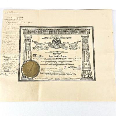 Freemason 32nd Degree Diploma From 1918 "Master of the Royal Secret" 17" x 14"