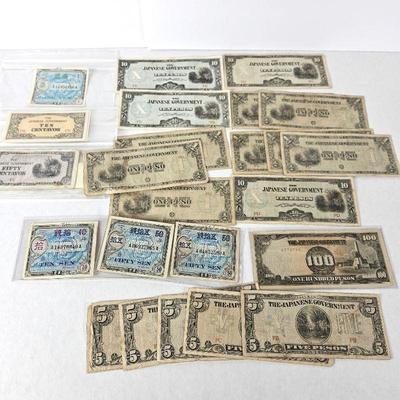 WWII Military Currency / Payment Certificates Plus Japanese Invasion Pesos and Centavos - Assorted