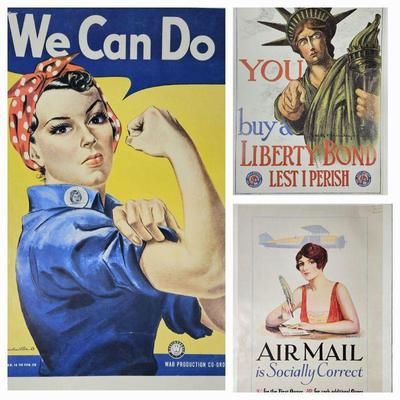 Lot of Three Vintage Posters (Reprints)- Mid Century Theme - WWII, Buy Bonds, and US Postal Service