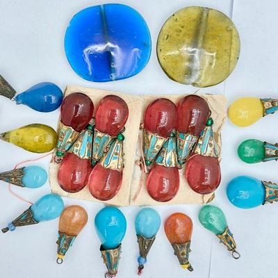 Rare Antique Mandarin Court Glass Beads & Chinese Multicolored Peking Glass Tabular Beads Opaque & Transparent