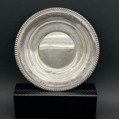 Lovely Vintage Newport Sterling Silver 9â€ Plate w/ Elegant Cut-Out Rim Pattern- No. 15529