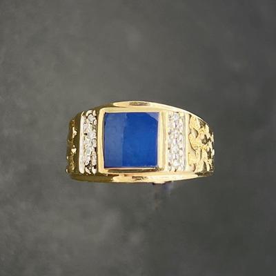 Menâ€™s 10K Gold Ring in Size 9.5 w/ Blue Cats Eye Stone and Zircon