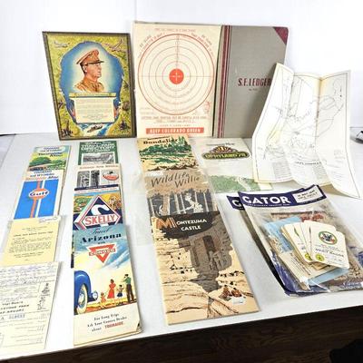 Assorted Vintage Ephemera - Maps, Brochures, Boy Scouts, Military and More
