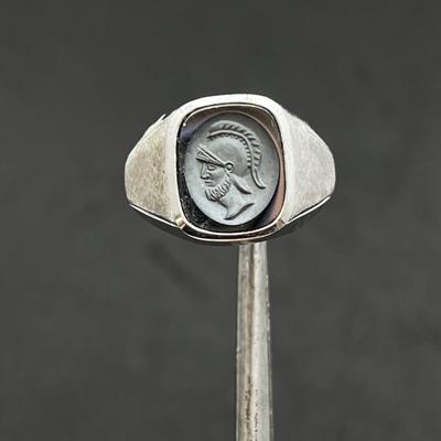 Vintage Men's Sterling Silver Intaglio Roman Warrior Signet Ring in size-10