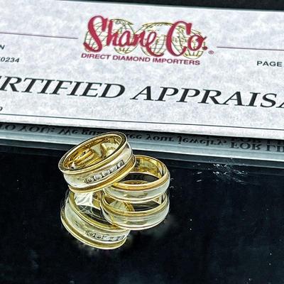 Two Shane Company 14K Yellow & White Gold- One Ring Has 5 Round Diamonds- sz 10