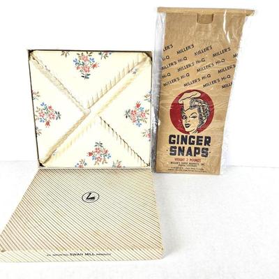 Millers Hi-Q Ginger Snaps Grocery Bags (2) Plus Swan Brand Paper Napkins in Original Box