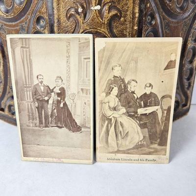 Two Antique CDV Photographs from 1800s - Abraham Lincoln & Wife Plus Small People Couple 