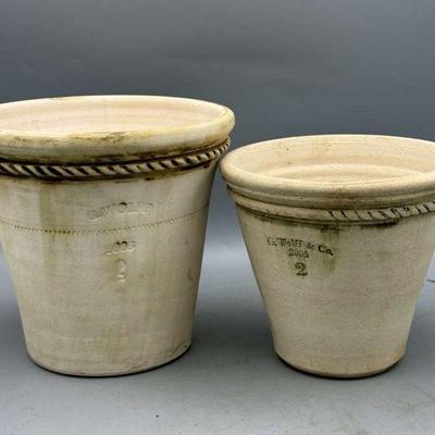 (2) G. Wolfe Clay Pots

