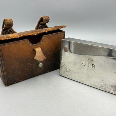 Antique Merry Of St James's St Sandwich Tin & Leather Case
