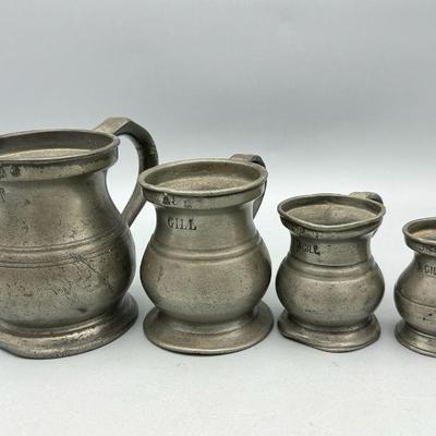 (4) James Yates Pewter Measuring Mugs
