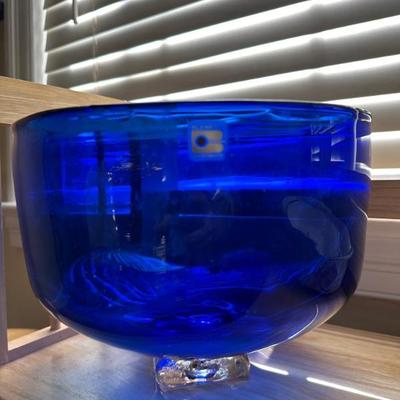 Blenko cobalt blown art glass large bowl