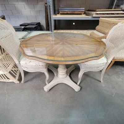 #2160 â€¢ Wooden Dining Table with Glass Top and Chairs
