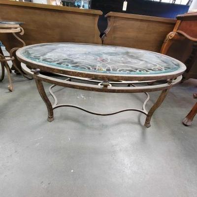 #2146 â€¢ 1990s Drexel Heritage Glass and Iron Oval Coffee Table
