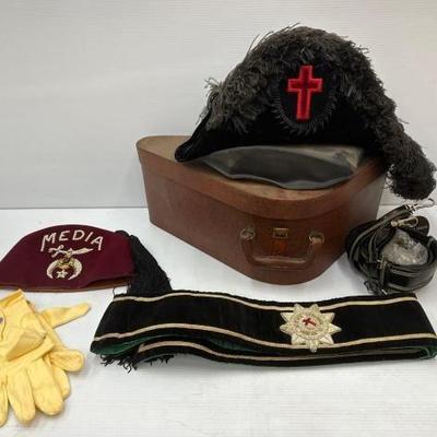 #1866 â€¢ 2 Masonic Knights Templar Cap, Masonic Sash

