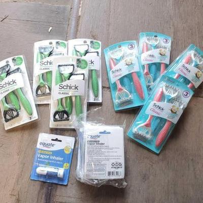 #3002 â€¢ NEW!!! 8 Packs of 3 Schick Razors, 7 Equate Vapor Inhalers
