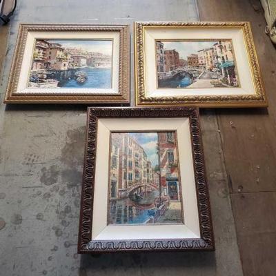 #4524 â€¢ (3) Framed Art Work Peices of Canals
