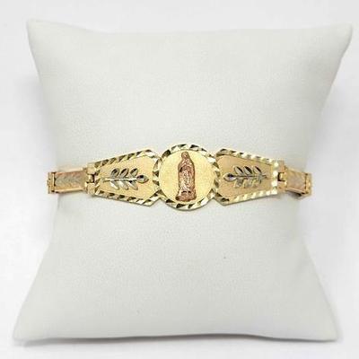#702 â€¢ 14k Gold Virgin Mary Bracelet, 14g
