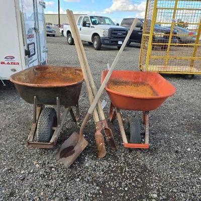 #80414 â€¢ Two Rustic Wheelbarrows
