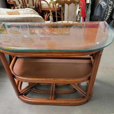 #2134 â€¢ 3 Tier Bent Rattan Half Round Console Table
