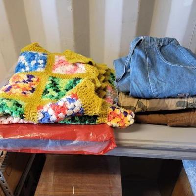 #5754 â€¢ 3 Pants, Quilt, and Nascar Cushion
