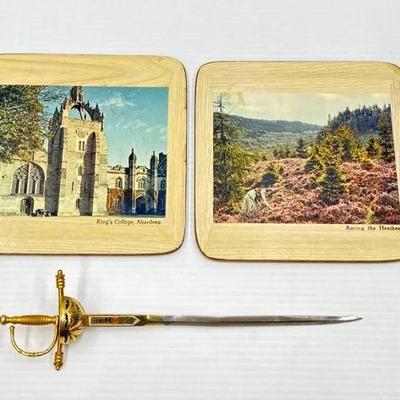 #1804 â€¢ Vintage Coasters and Sword Letter Opener
