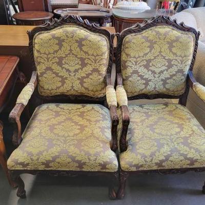 #2150 â€¢ 2 Vintage Carved Wooden Chairs
