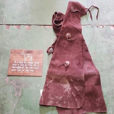 #6134 â€¢ Wooden Decoration ans Leather Chaps
