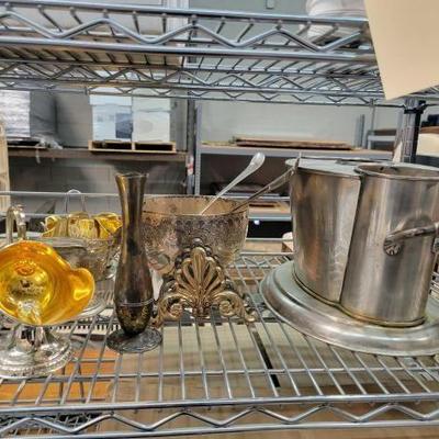 #2076 â€¢ Silver Plated Dishware and Wine Chiller
