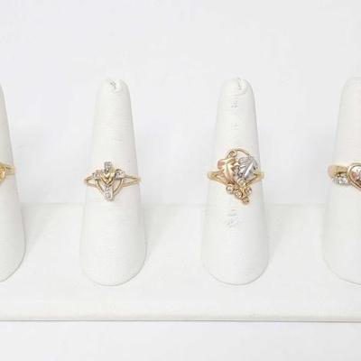 #720 â€¢ (4) 14k Gold Rings with Rhinestones, 12g
