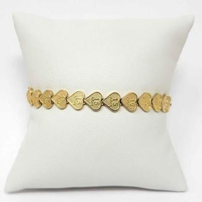 #762 â€¢ 14k Gold Heart Sweet 15 Bracelet, 8g
