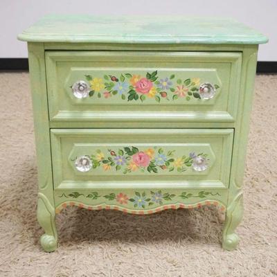 1173	PAINT DECORATED 2 DRAWER CHEST, APPROXIMATELY 24 IN X 16 IN X 25 IN H
