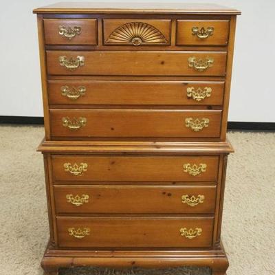 1152	PINE COLONIAL STYLE 9 DRAWER CHEST WITH REEDED COLUMNS AND SHELL CARVED CENTER DRAWER, APPROXIMATELY 36 IN X 21 IN X 54 IN H
