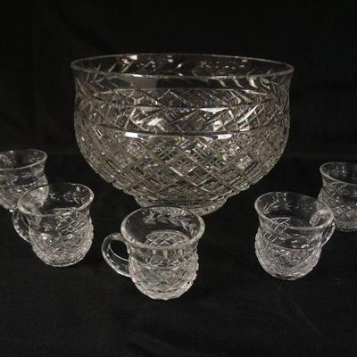 1078	WATERFORD CRYSTAL PUNCH BOWL, APPROXIMATELY 12 IN X 8 1/2 IN H, WITH 5 CUPS
