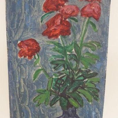 1116	THEO HIOS OIL PAINTING ON BOARD STILL LIFE DATED 1940, APPROXIMATELY 9 IN X 19 IN
