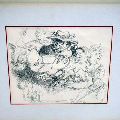 1100	CHAIM GROSS DRAWING, SIGNED AND FRAMED, APPROXIMATELY 12 IN X 14 IN OVERALL
