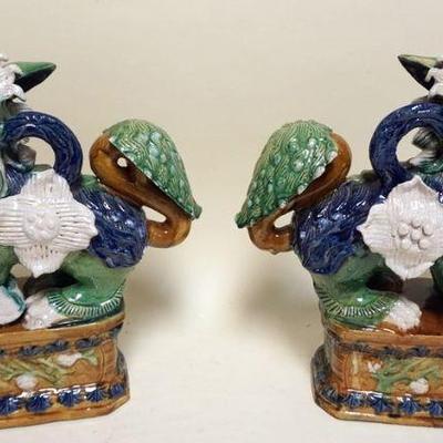 1043	STONEWARE FOO DOG FIGURES, APPROXIMATELY 5 IN X 15 IN X 16 IN HIGH
