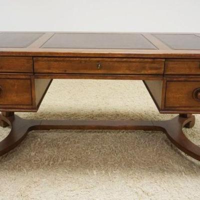 1178	WALNUT 5 DRWER DESK WITH 3 PART LEATHER INSET TOP, APPROXIMATELY 65 IN X 35 IN X 30 IN H
