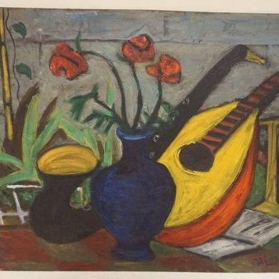 1118	THEO HIOS OIL PAINTING ON BOARD *MUSICIANS ?* 1948, APPROXIMATELY 22 IN X 18 IN
