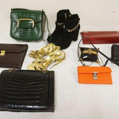 1288	LOT OF VINTAGE PURSES, KARL LAGERFELD BOOTS SIZE 6M & MOSCHINO HEELS WORN
