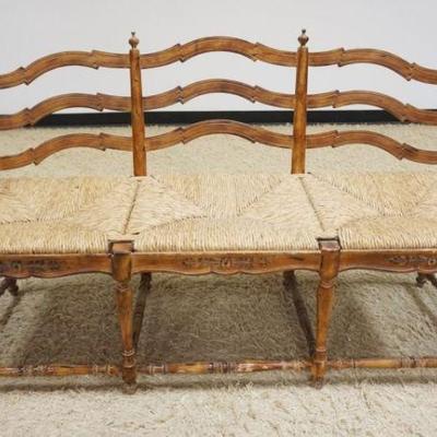 1202	FRENCH COUNTRY TRIPLE BACK RUSH SEAT BENCH, APPROXIMATELY 60 IN X 20 IN X 34 IN H

