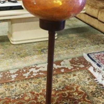 1036	FLOOR STANDING WROUGHT IRON CANDLE STAND W/GLASS HURRICANE SHADE, APPROXIMATELY 42 IN HIGH
