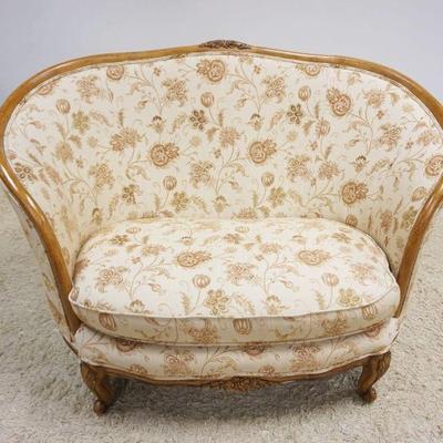 1200	FRENCH PROVINCIAL CURVED BACK UPHOLSTERED SETTEE, APPROXIMATELY 55 IN X 26 IN X 39 IN H
