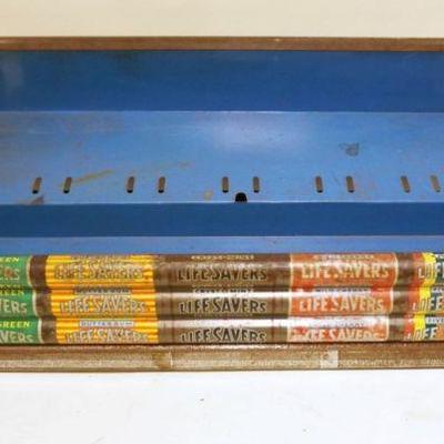 1244	ANTIQUE TIN STORE COUNTER TOP LIFE SAVER CANDY DISPLAY, CANDY DISPLAY APPROXIMATELY 10 IN X 21 IN X 7 IN HIGH
