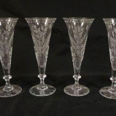 1004	SET OF 6 WILLIAM YEOWARD CUT CHAMPAGNE FLUTES, SIGNED ON BASE, APPROXIMATELY 8 1/4 IN HIGH
