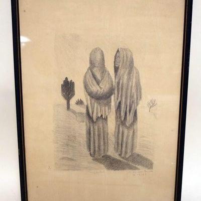 1119	ARTIST SIGNED PRINT, 2 PEOPLE CLOAKED IN ROBES, NO. 1/5, APPROXIMATELY 13 1/2 IN 20 1/2 IN OVERALL
