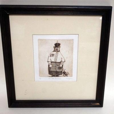 1092	HANK VIRGONA ETCHING, ARTIST PROOF, *THE OLD PRUSSION*, APPROXIMATELY 12 IN X 13 IN OVERALL

