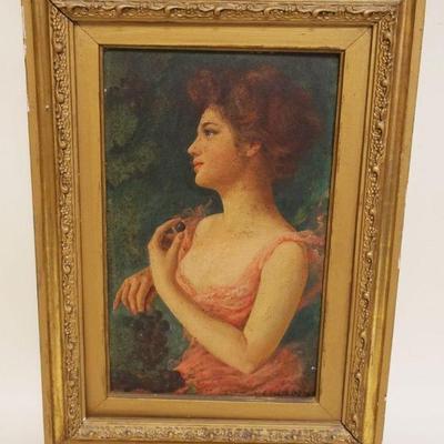 1246	VICTORIAN OIL PAINTING ON BOARD OF WOMAN EATING GRAPES, ARTIST SIGNED, APPROXIMATELY 15 IN X 21 IN OVERALL
